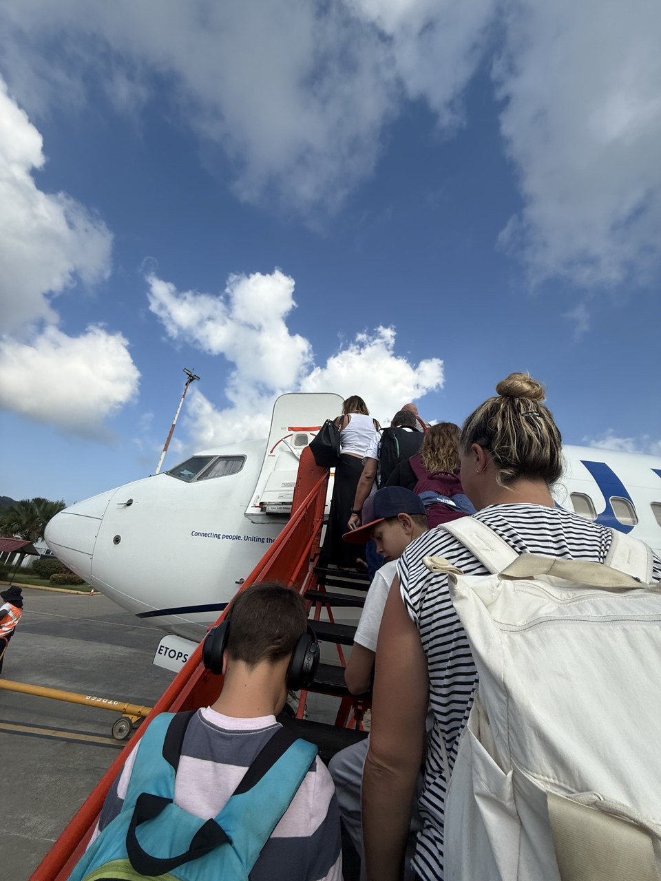 Boarding the direct flight to Roatan
