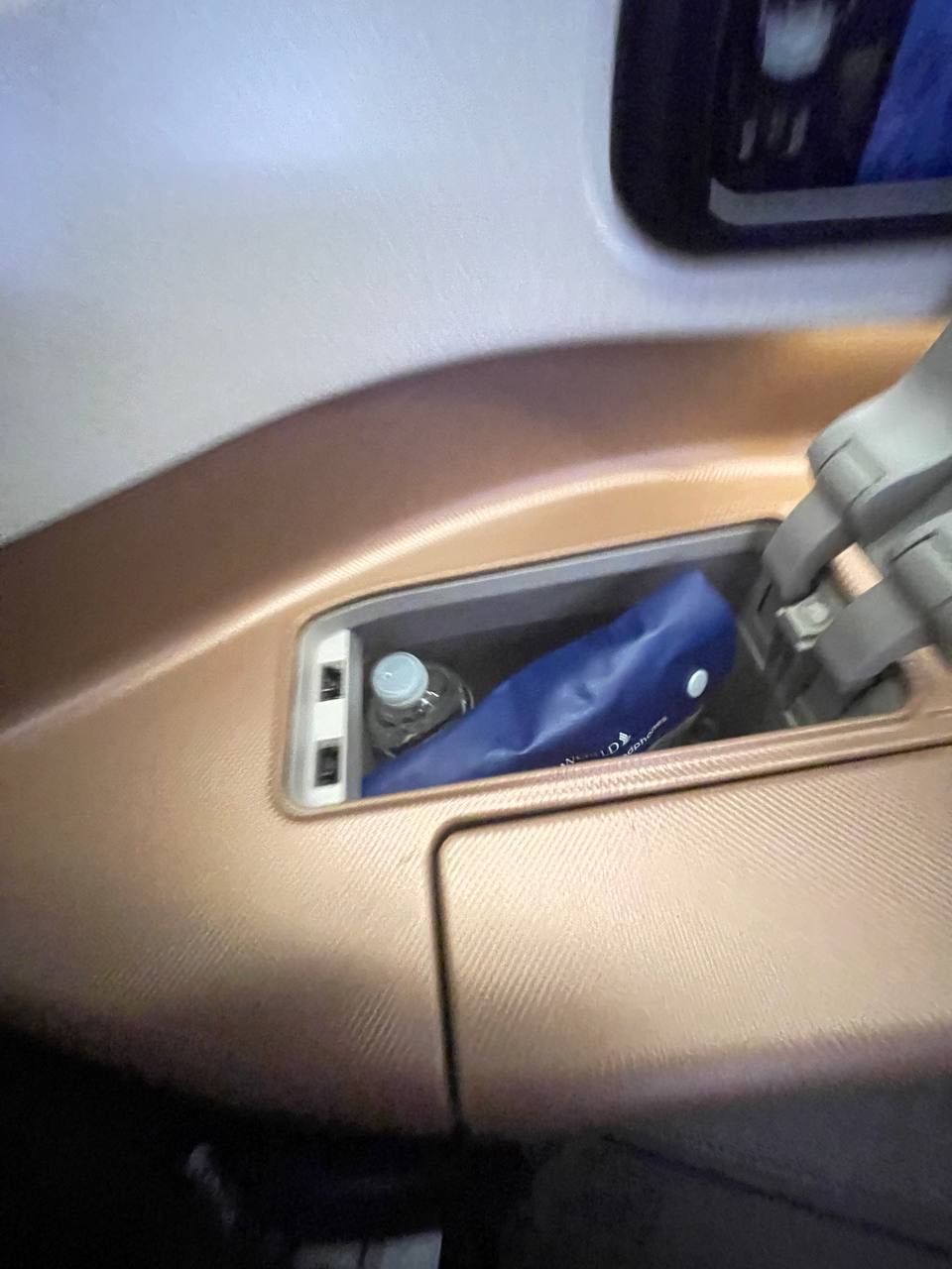 Side storage bin in Singapore Airlines A350 business class