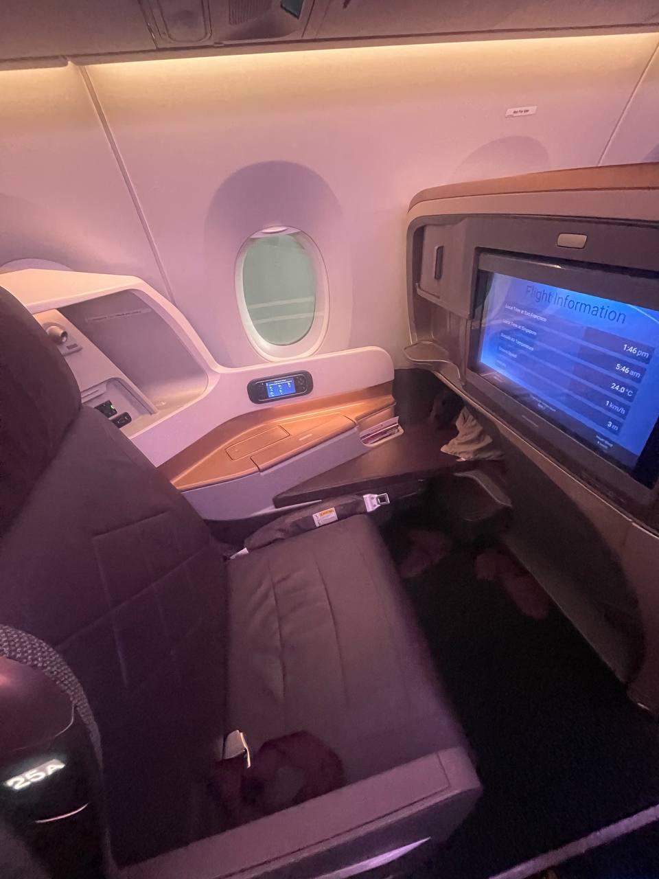 Singapore Airlines A350 business class seat with inflight screen