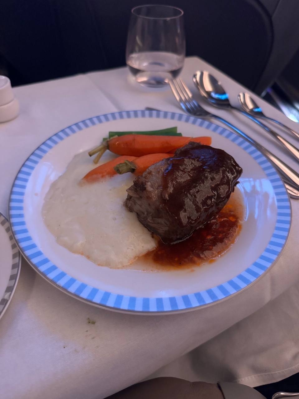Beef short rib dinner in Singapore Airlines A350 business class
